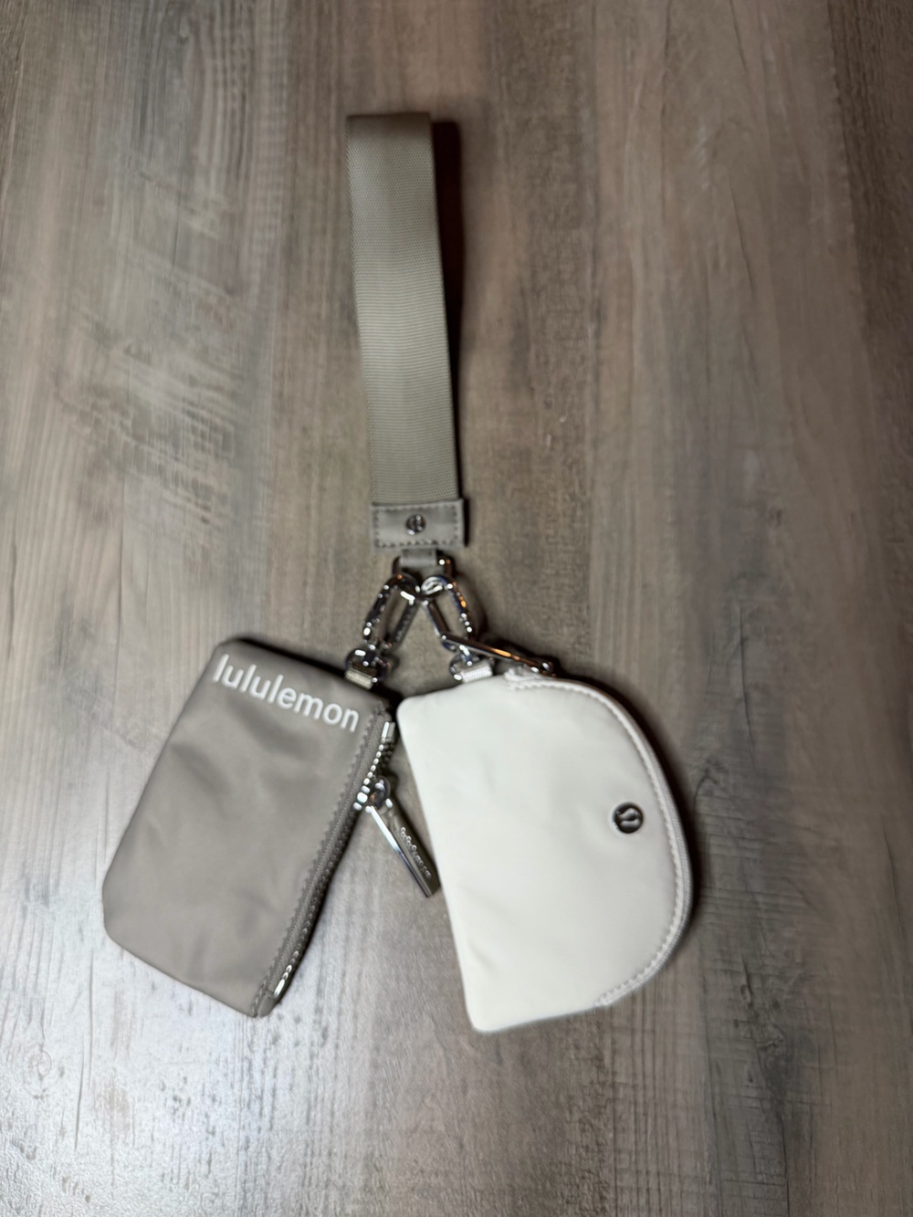 ✨ NWOT Lululemon Dual Pouch Wristlet *Warm Ash Grey & Bone* SOLD OUT COLOR